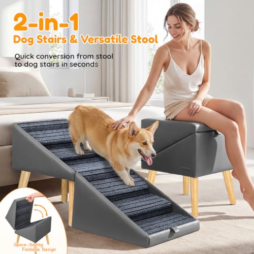22.8" H Dog Stairs for High Bed (Grey / 22.8" H)