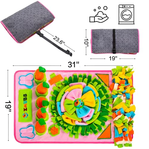 Pet Snuffle Mat for Dogs Sniff Mat Nosework Feeding Mat Slow Feeder Interactive Dog Puzzle Toys for Training and Stress Relief Encourages Natural Foraging Skills (31''x19''（pink）)