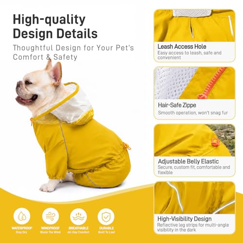 Dog Raincoat Rain Jacket with Clear Hood and Broad Chest Fit (Yellow / X-Large)