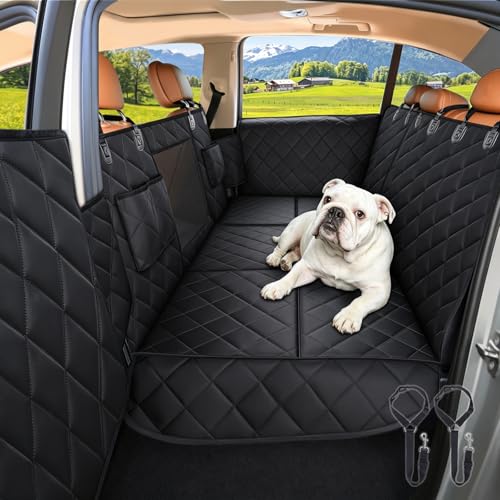Waterproof XL Hard Bottom Car Seat Cover for Trucks with 2 Dog Seat Belts (Hard Bottom Black / Truck)