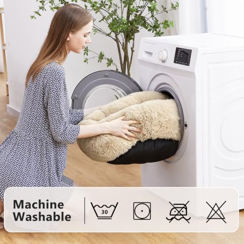 Orthopedic Dog Bed Comfortable Donut Cuddler Round Pet Beds Ultra Soft Washable Dog and Cat Cushion Bed (M(30’’x 30’’) / Ivory Beige)