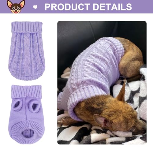2 Pack Dog Sweaters for Small Dogs (X-Small / Purple-Beige)