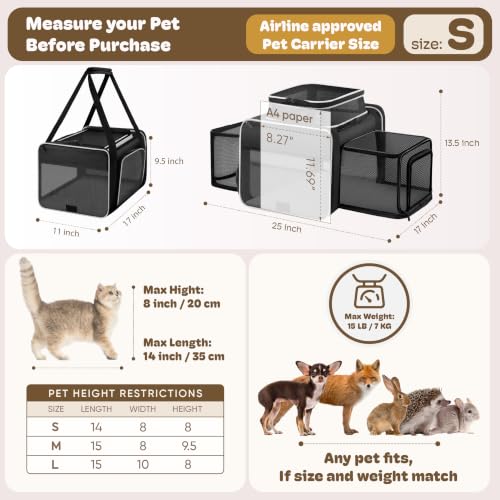 Top and 2 Sides Expandable Pet Carrier 17x11x9.5 TSA Airline Approved (Black & White / 17.0"L x 11.0"W x 9.5"H)