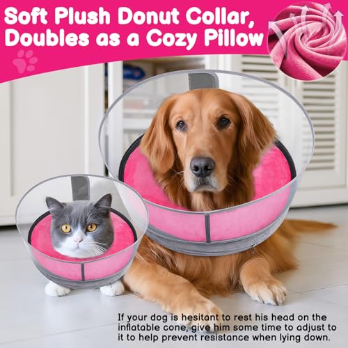 2-in-1 Inflatable Dog Donut Collar for Medium Dogs After Surgery (Hot Pink / M+)