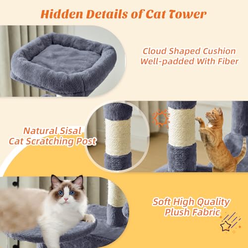44 Inch Small Cat Tree Tower for Indoor Cats and Kittens (Dark Grey / 44IN)