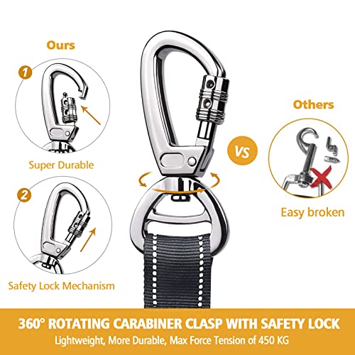 Heavy Duty Bungee Dog Leash with Locking Carabiner for Large Dogs (Black)