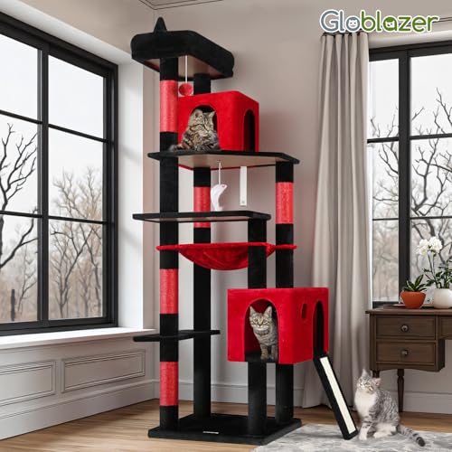 F70 Pro Heavy Duty Cat Tree Tower for Indoor Cats Large Adult (70inch / Red Black)