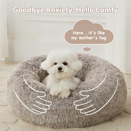 Large Round Calming Dog Bed Cat Bed for Comfy Sleep (36"L x 36"W x 10"Th / Light coffee)