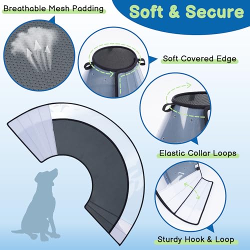 Transparent Dog Cone to Stop Licking Wounds (Dark Grey / XXL (Neck: 17.75-20"))