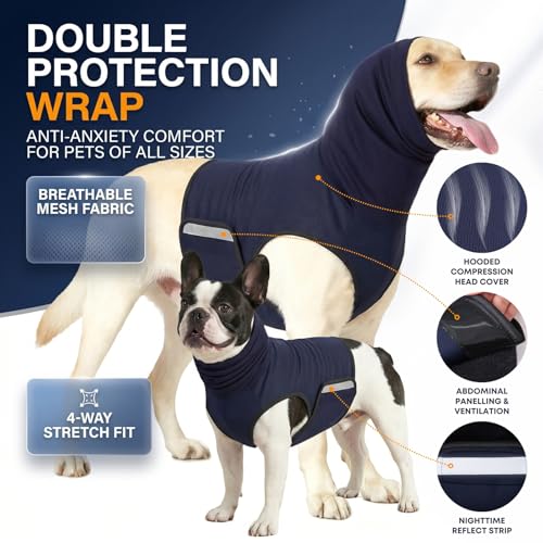 Dog Calming Hoodie Thunder Anxiety Relief Vest for Large Dogs (Deep Blue / 3XL(66-88lb))