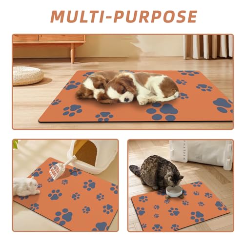 Pet Feeding Mat Dog Cat Food Mat Absorbent No Stains Quick Dry Rubber Bottom Anti (Orange-JY / 16"×24")