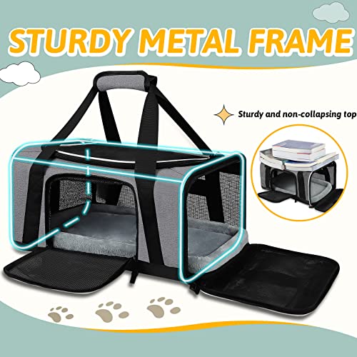 Small Pet Carrier 17" L x 11" W x 9.5" H Airline Approved (17.0"L x 11.0"W x 9.5"H / Grey)