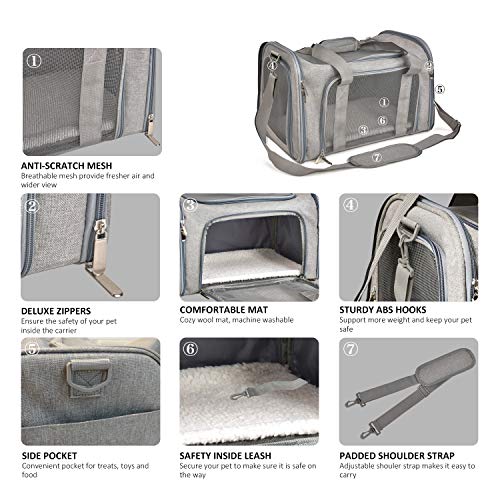 Large Cat Carriers Dog Carrier Pet Carrier for Cats Dogs Puppies up to 25Lbs (20.0"L x 13.0"W x 13.0"H / Grey)