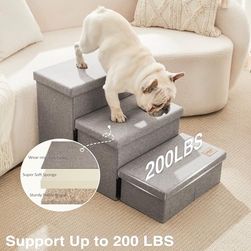 Dog Stairs for High Bed (Solid Grey / 29.5" X 17" X 17.7" H)