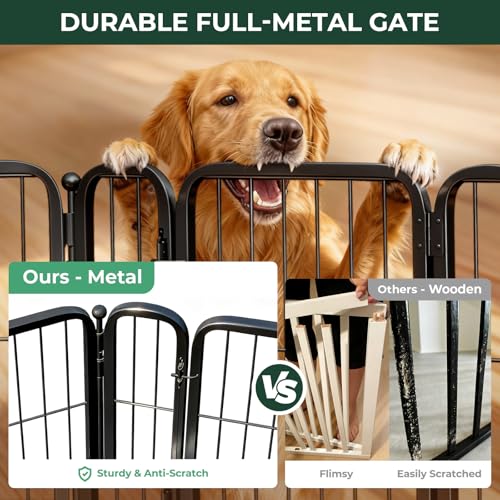 Dog Gate Extra Wide Adjustable for Openings Up to 111" (Black / Up to 111" W【3 Panels + 1 Door】 / 40"H)