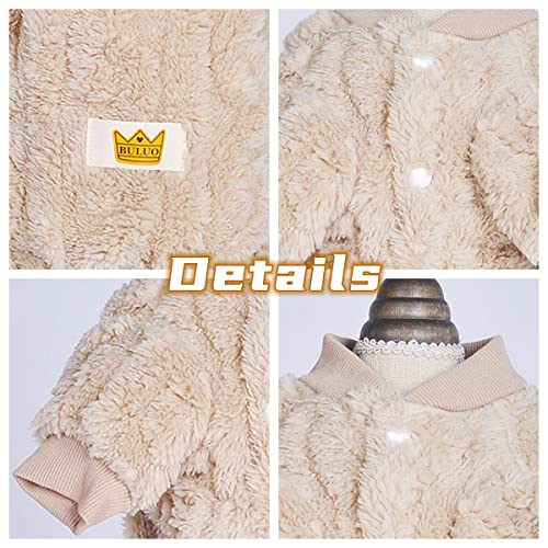 Plush Dog Pajamas for Cold Weather 4 Legged Clothes for Dog Cat Stretchy Puppy Kitten Onesie with Buttons Warm Soft Pet Jumpsuit Winter Coat Beige Medium (Medium / Beige)
