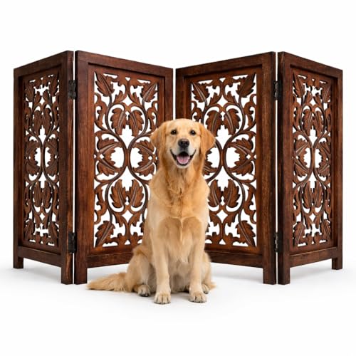 Free Standing Dog Gate (Burnt / 56"x28" Leaf 4 Panels)
