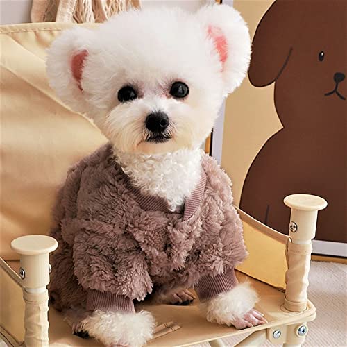 Plush Dog Pajamas for Cold Weather 4 Legged Clothes for Dog Cat Stretchy Puppy Kitten Onesie with Buttons Warm Soft Pet Jumpsuit Winter Coat Coffee Medium (Medium / Coffee)