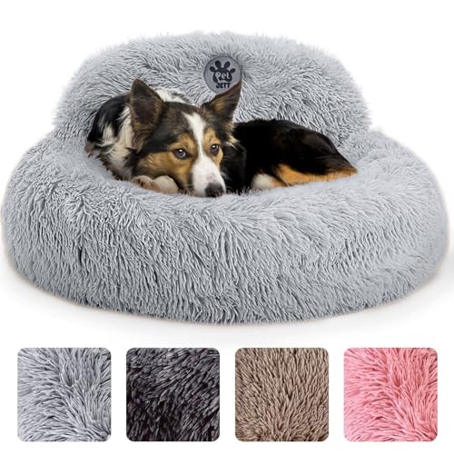 PetJett Calming Dog Bed Medium Size Dog (Bright Grey / Medium - 30”L x 30”W x 8”Th)