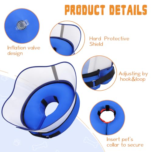 Elevated Inflatable Dog Cone Collar Alternative After Surgery (Solid Blue / XXL(Neck 18.5"-23.5"))