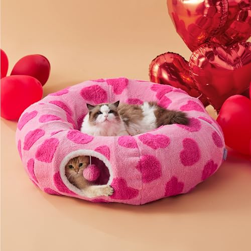 Lesure Donut Cute Jacquard Cat Tunnel Bed Kitten Toys for Puppy Bunny (Standard (33.5"L x 33.5"W x 10"H) / A Lover Hearts)