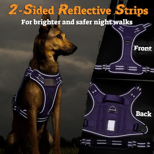 Tactical Dog Harness Medium Sized (M(chest:20.1"-33.9",neck:17.7"-22.3",back:7.5") / Purple)