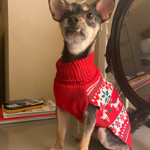Dog Ugly Christmas Sweater for Small Dog with Red Snowflake Reindeer (Medium (7-11lbs) / 1# Christmas)
