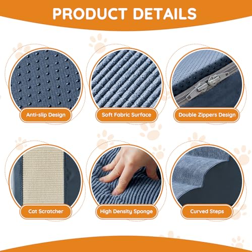 Dog Stairs for Small Dogs 11.8" H (Navy / 2-Step 11.8"H)
