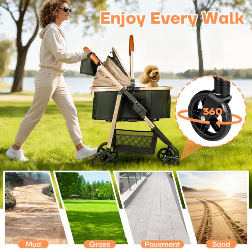 Dog Cat Stroller for Small (Khaki)