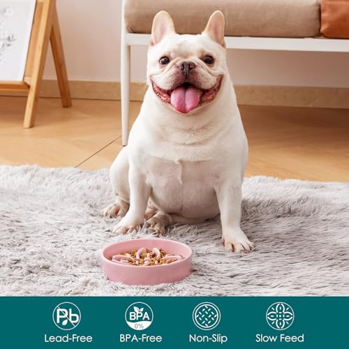 Ceramic Slow Feeder Dog Bowls (S-0.6 Cups / Pink)