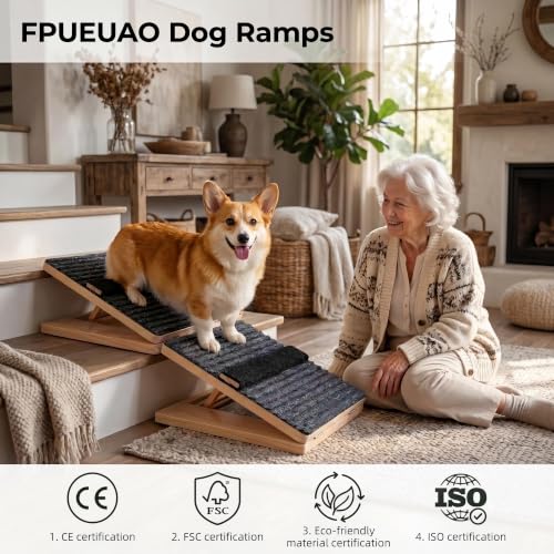 2 Pack Wooden Adjustable Dog Stairs Ramps