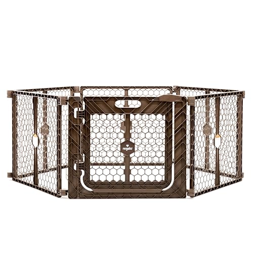 Safety 192" Plastic Super Wide Baby Gate & Play Yard with Door (Brown w/ Door)