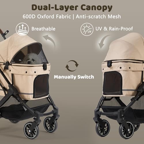 All Terrain Dog Stroller for Small to Medium Dogs (Vanilla Beige)