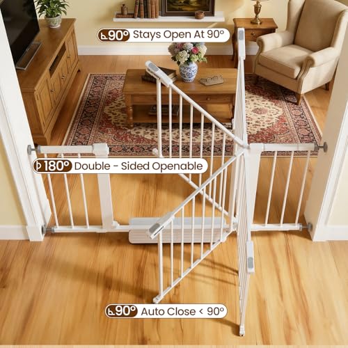 29.7 48" Baby Gate for Stairs (White / 29.7-48"W x 30"H)