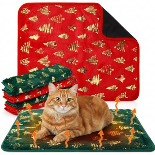 4 Pack Self Heating Cat Bed Cat Self Warming Pad with Removable Cover Extra Warm Thermal Pet Pad Washable Pet Crate Mat Anti Slip Kennel for Indoor Outdoor Pets (16 x 20 Inches)