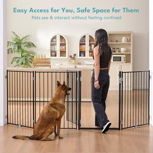 Freestanding Dog Gate with Door for Indoor & Outdoor (Black / 【6 Panels with Door】156"W×36"H)