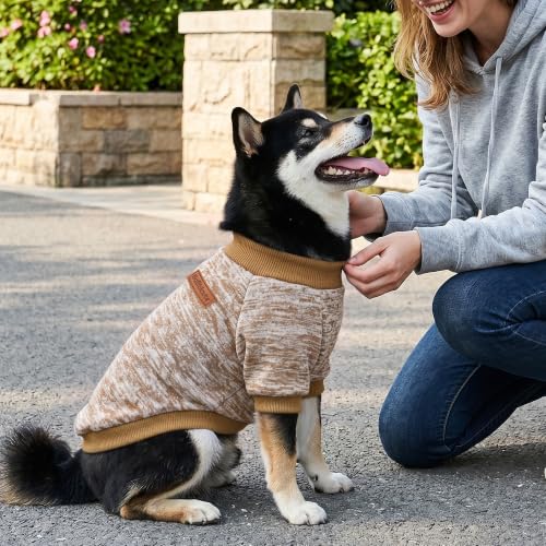 3 Pack Dog Sweaters for Small Dogs Girl Boy Winter Fleece Clothes Warm Soft Dog Sweatshirt Outfit for Dogs Cats Pet Apparel (Khaki+Gray+Navy Blue / XL (Back: 17.7", Chest: 22.8", 18-22 lbs))