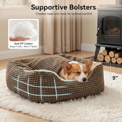Dog Beds for Large Medium Small Dogs (Brown / L(30″ x 24″ x 9″))
