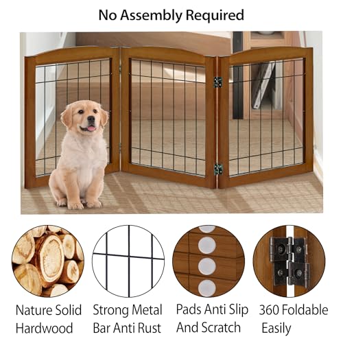 3 Panel Freestanding Foldable Wooden Dog Gate (24"Height-3 Panel / Oak Cherry)
