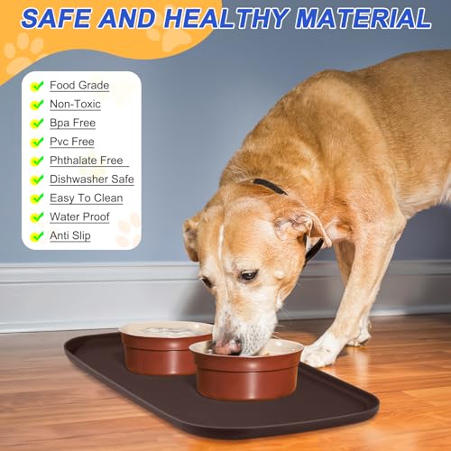 Waterproof Silicone Pet Food Mat with Raised Edge for Dog & Cat (Dark Brown / 19"L x 12"W)