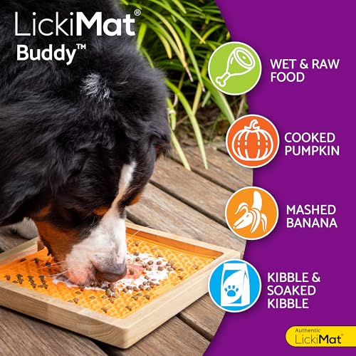 Classic Buddy Slow Feeder for Dogs Lick Mat Boredom Anxiety Reducer Perfect for Food Treats Yogurt Liquid Food Peanut Butter Fun Alternative to a Slow Feed Dog Bowl (Orange)