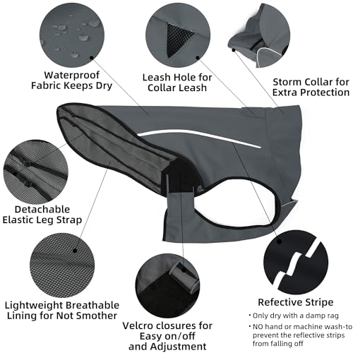 Dog Raincoat Adjustable Waterproof Reflective Rain Jacket for Small Medium Large Dogs (M Chest 26"-32" / Dark Gray)