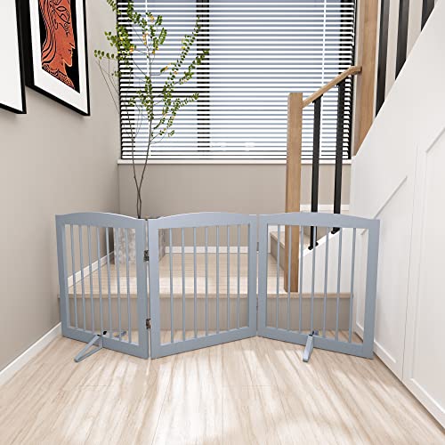 Freestanding Pet Gate for Dogs (24" Height-3 Panel / Gray)