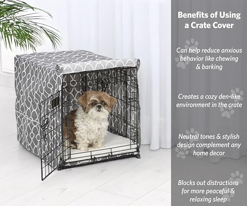 Small Dog Crate Cover Featuring Teflon Fabric Protector (Gray Geometric Pattern / 24.0"L x 18.0"W x 19.0"H)