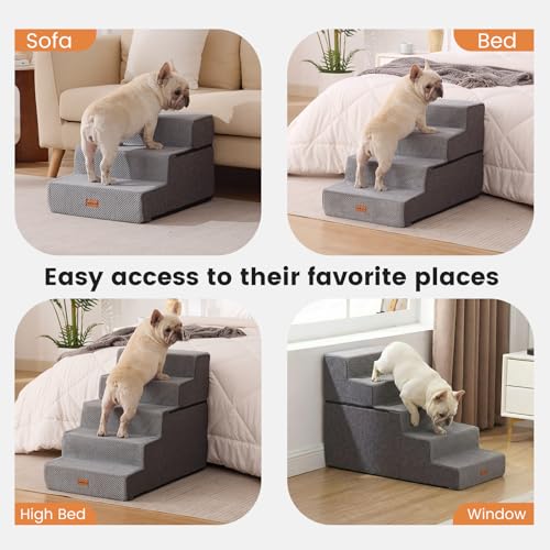Dog Stairs for Small Dogs 22.8" H (Grey / 18"x29"x22.5"Extra Wide)