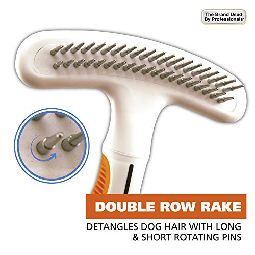 2-in-1 Combination Double Row Pet Rake with Hair Shedding Blade (1 Count (Pack of 1))