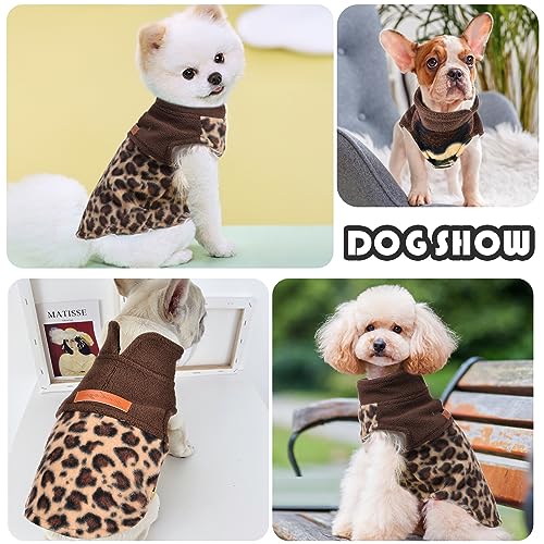 Fleece Puppy Sweater Dog Sweater Leopard Dog Sweaters for Small Dogs Girl Boy Warm Soft Pet Holiday Clothes for Small Cats Dogs (Leopard / Medium (Chest 17in ))