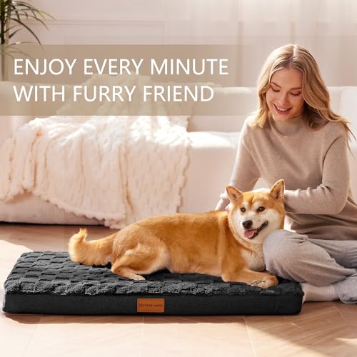 Orthopedic Large Dog Bed Washable Pet Crate Mat 56''X40'' Black (Black / 56"L x 40"W x 3.5"Th)