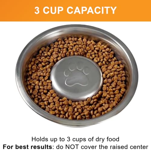 Stainless Steel Slow Feed Dog Bowl for Fast Eating Large Breed (3 Cup - Standard)