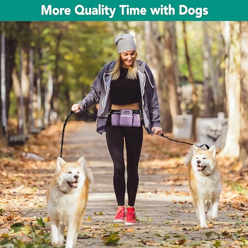 Premium Hands Free Dog Leash for 2 Dogs (Purple / 2 Leashes)